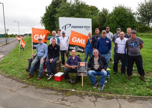 Workers on the picket line outside engineering firm Premier Tech Aqua in Whitehouse Way, Peterlee.