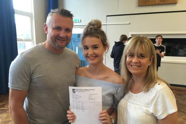 High Tunstall College of Science student Madeleine Ryder with her dad Paul and mum Amanda.