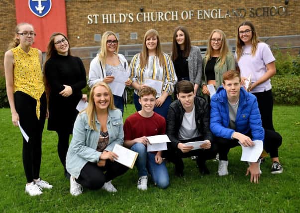 Pupils at St Hild's Church of England School, after they collected their GCSE results.
