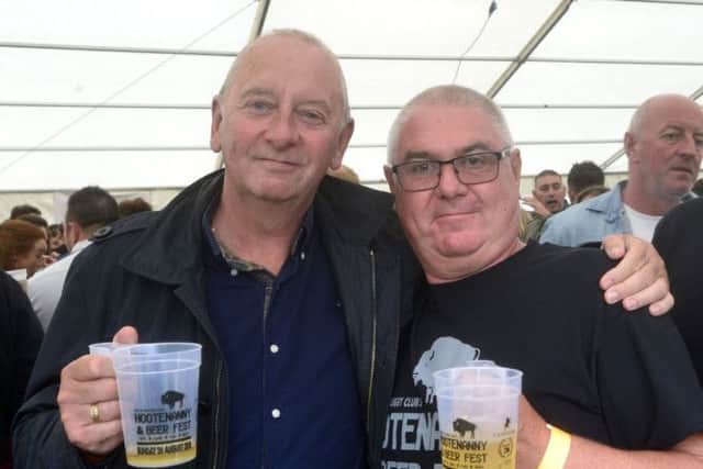 Mick Bretherick and Kev Fincken(right) enjoying one of the many beers at the festival.