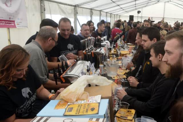 A busy scene at the beer festival.