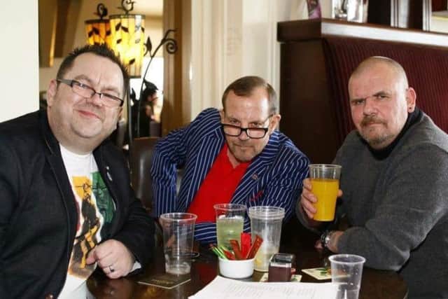 Mark Twydale (left) with Quadrophenia star Gary Shail and This is England actor George Newton