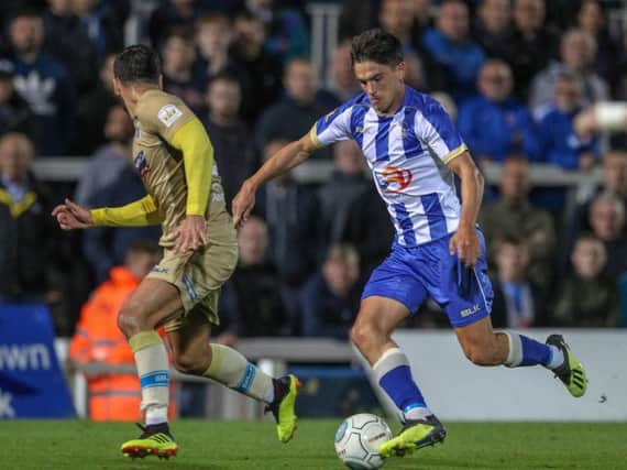 Ryan Donaldson in action for Hartlepool United against Barrow.