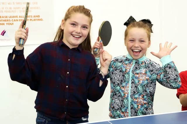 Megan and Skye Fisher thoroughly enjoy the ping pong event at Middleton Grange.
