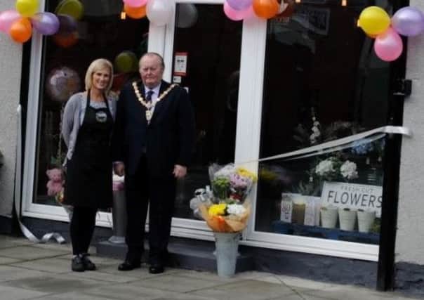 Flower Lounge owner Karen Thompson with Hartlepool Mayor Allan Barclay.