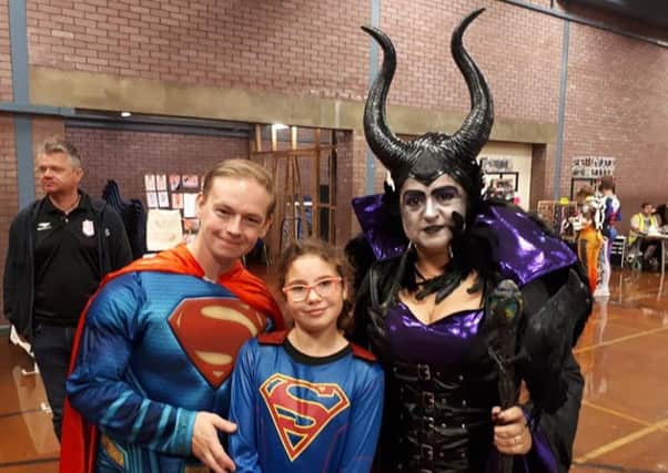 Superman, Supergirl and Maleficent at Rossmere Comic Con.