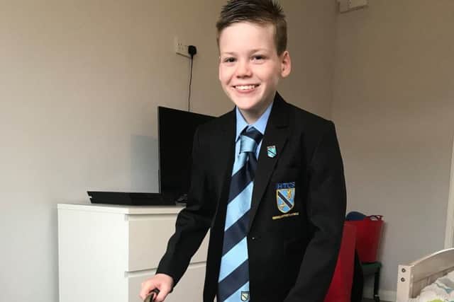 Alfie in his new school uniform
