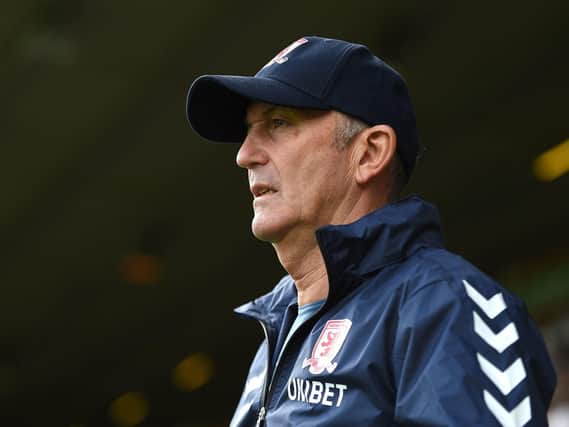 Middlesbrough manager Tony Pulis watched his side suffer their first defeat of the season at Norwich on Saturday