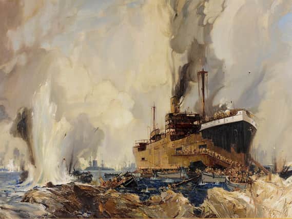 Frank Mason painting, HM River Clyde Landing Troops.