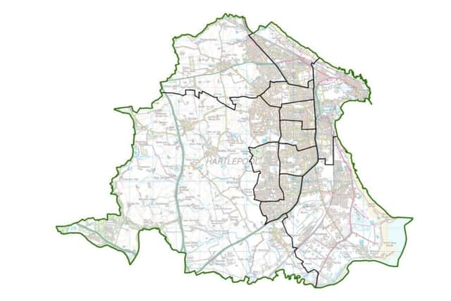 Hartlepool's ward boundaries as of September 2018.