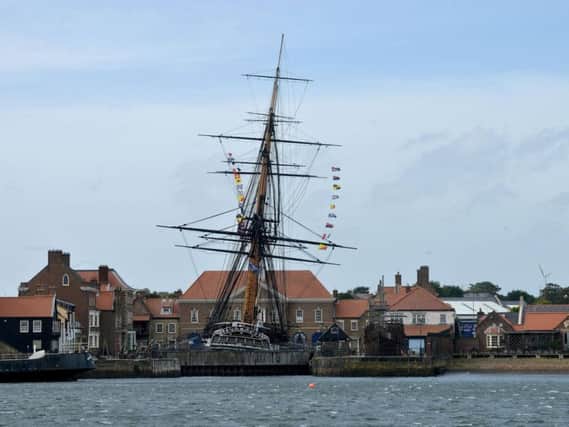 HMS Trincomalee leading in 60mph winds caused by Storm Ali.