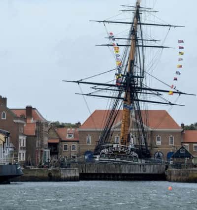 HMS Trimcomalee tilts at her berth in The Historic Quay, Hartlepool Marina. Picture by FRANK REID