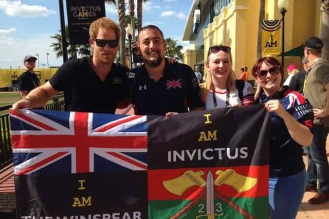 Craig WInspear meeting Prince Harry at the INvictus Games in Florida alongside daughter Shauna-Leigh Winspear and partner |Hayley Willson