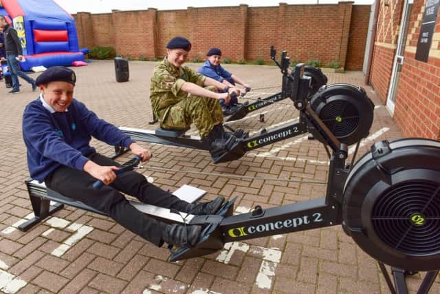 Hartlepool Sea Cadets held an Open Day on Saturday as part of their 80th anniversary. Rowing practice for l-r Leading Junior cadet Charlie Musgrave, Marine Cadet Sam James and Cadet Morgan Watson.