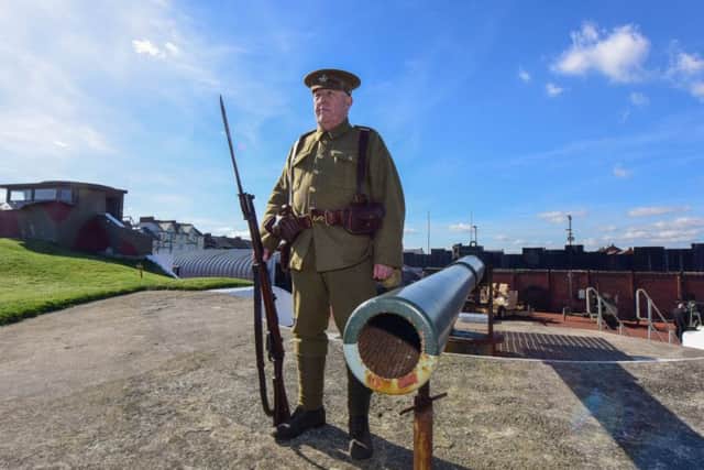 Mark Naylor of the 18th Durham Light Infantry (The Durham Pals) renactment group on parade at the Heugh Battery.