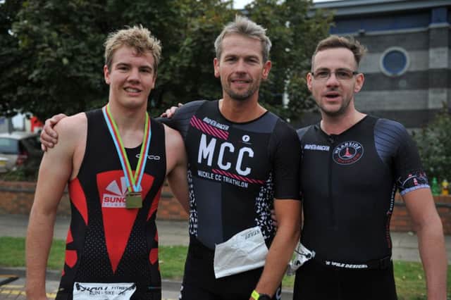 Competitors taking part in the Hartlepool Big Lime Triathlon.  Top three men.