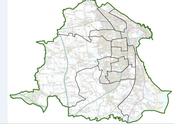 The Local Government Boundary Commission for England's draft ward map for Hartlepool.