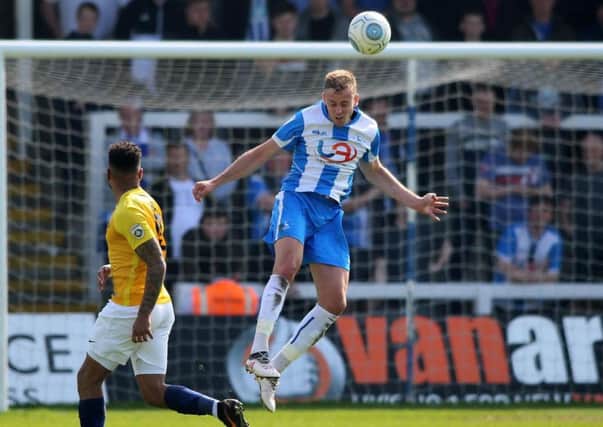 Louis Laing in action for Hartlepool United last season.