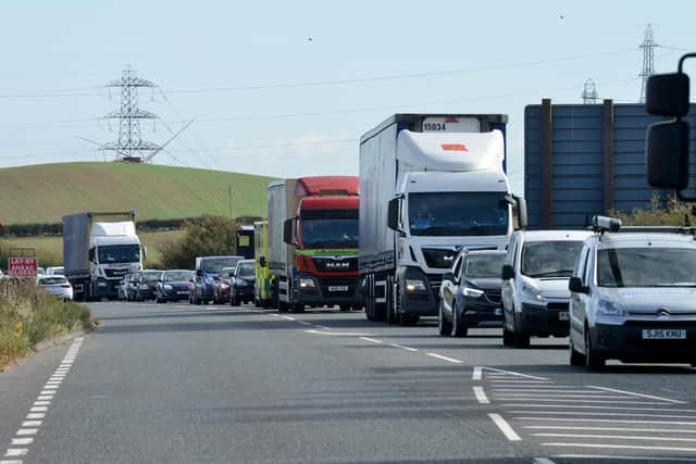 Queues on the A179 outside Hartlepool after the roadworks began.