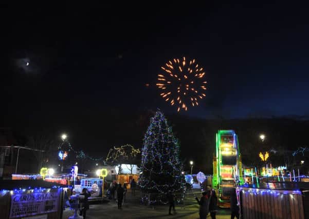 Fireworks light up the night sky to close the Wintertide Festival, Town Square, Headland, Hartlepool.