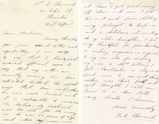 Kate Stewards heartbreaking letter which is part of the Dear Mrs  Pennyman public history project. Photo:  Teesside Archives/PA Wire.