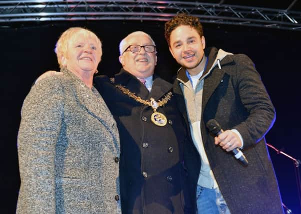 The then Mayor of Hartlepool Councillor Paul Beck with the Mayoress and wife Mary with actor Adam Thomas after they switched on the Christmas lights last year.