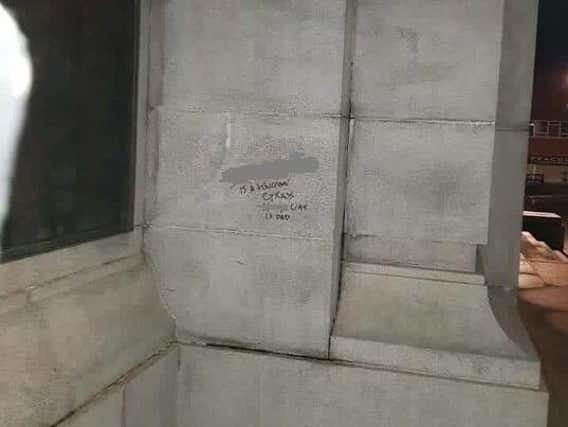 Graffiti on Hartlepool war memorial