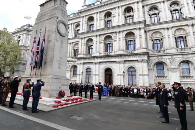 The wreath laying ceremony and parade at the Cenotaph in Whitehall, central London, to commemorate Anzac Day in April this year. Picture: John Stillwell/PA Wire.