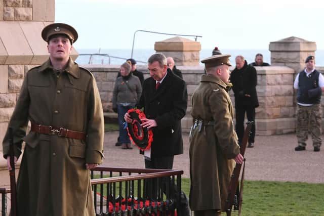 Hartlepool MP Mike Hill, centre, lays a wreath at last year's annual service to remember the victims of the Bombardment of the Hartlepools.