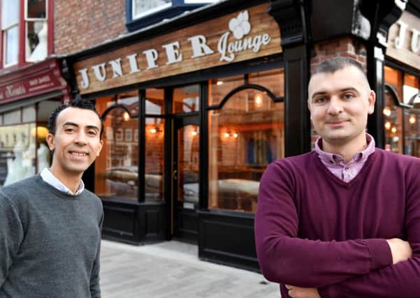 Amro Fathy Galal Selim (left) and Stephen Collinson outside of their new venture, The Juniper Lounge, Church Street, Hartlepool. Picture by FRANK REID