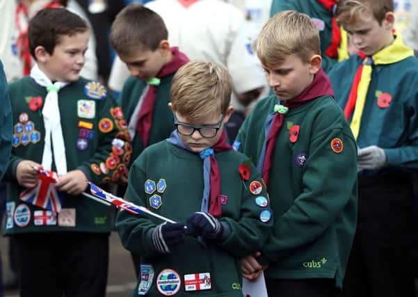 Youngsters at the Remembrance Sunday service  at the Victory Square War Memorial in Hartlepool