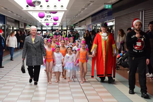 The Mayor of Hartlepool takes part in the parade of Santa's sleigh through Middleton Grange shopping centre.