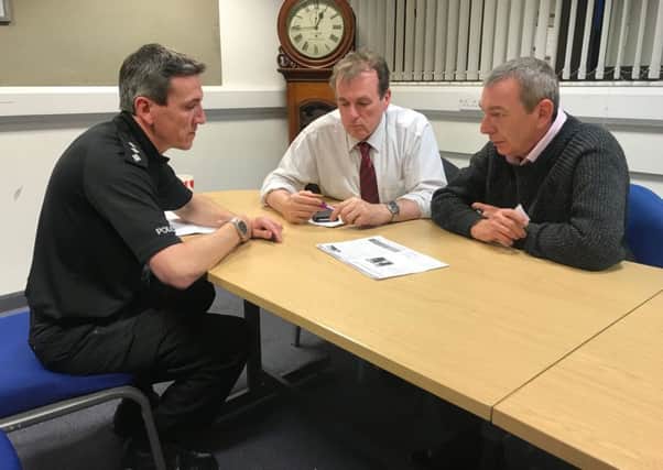 Mike Hill, MP, with Hartlepool Chief Inspector Nigel Burrell and PCC Barry Coppinger.
