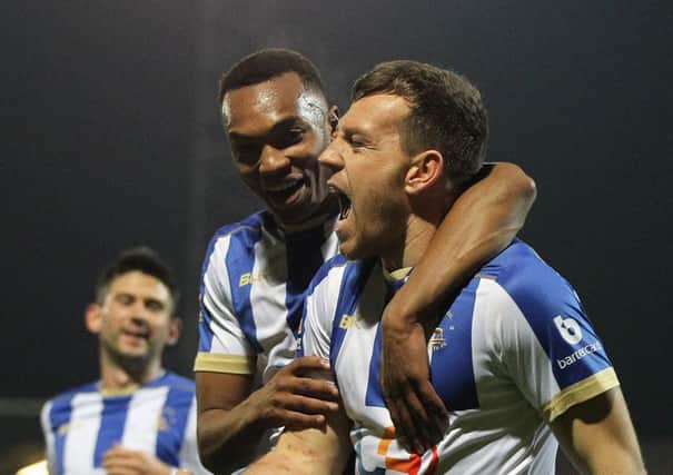 Hartlepool United's Carl Magnay celebrates after scoring their first goal during the FA Cup 1st round replay between Hartlepool United and Gillingham at Victoria Park, Hartlepool on Wednesday 21st November 2018. (Credit: Mark Fletcher | MI News & Sport Ltd)
©MI News & Sport Ltd
Tel: +44 7752 571576
e-mail: markf@mediaimage.co.uk
Address: 1 Victoria Grove, Stockton on Tees, TS19 7EL