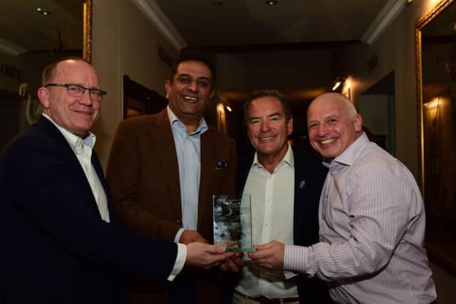 Outstanding Contribution Award winners. Left to right; chief executive Mark MaGuire, chairman Raj Singh, club president Jeff Stelling and board member Ian Scobbie from Hartlepool United.
