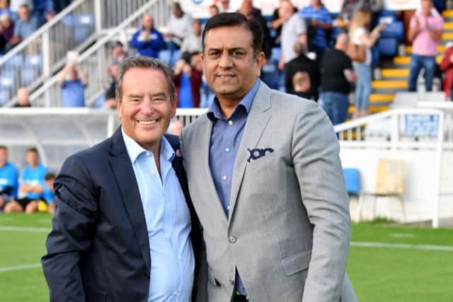 Raj Singh (right) with Jeff Stelling (left).