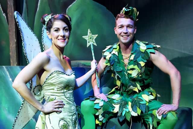 Tinkerbell (Victoria Holtom) and Peter Pan (Ben-Ryan Davies)  in Peter Pan at the Forum Theatre.