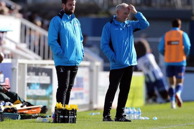 Hartlepool assistant Ged McNamee (right).
