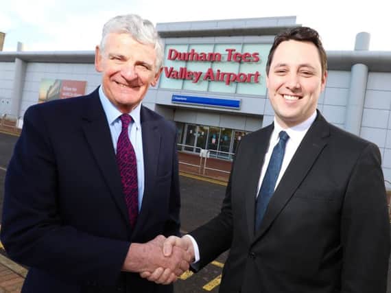 Peel Airports Chairman Robert Hough,left, with Tees Valley Mayor Ben Houchen at Durham Tees Valley Airport.