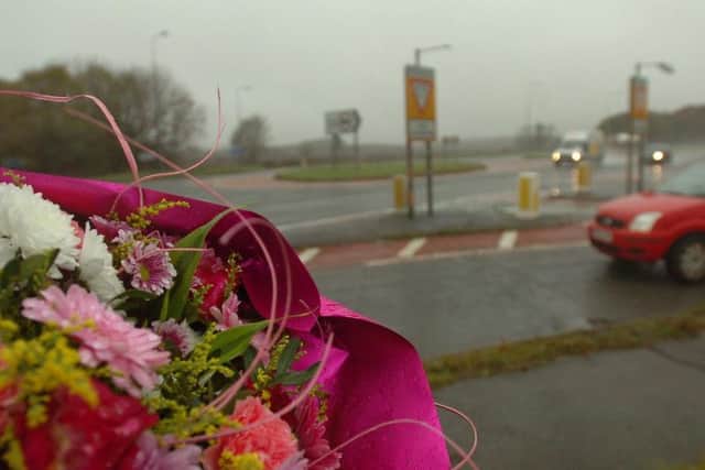 Flowers near the scene of a fatal road traffic accident on the A19, near Elwick, in 2015.