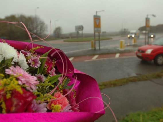 Flowers near the scene of a fatal road traffic accident on the A19, near Elwick, in 2015.