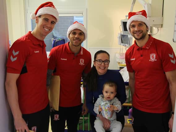 Middlesbrough footballers met families during their hospital visit.