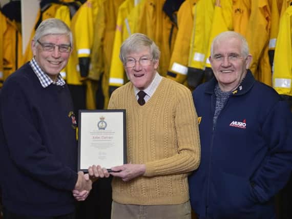 John Davies (centre) pictured during the presentation with Hartlepool RNLI chairman Malcolm Cook and Hartlepool RNLI Enterprise Branch fundraising co-ordinator Tommy Price (right).RNLI/Tom Collins.