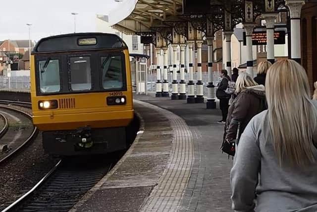 A Northern service arrives at Hartlepool Railway Station.