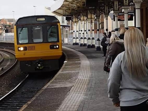 A Northern service arrives at Hartlepool Railway Station.