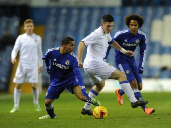 Frank Mulhern in action for Leeds United youths against Chelsea in 2014.