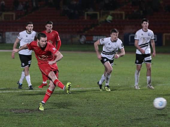 Liam Noble slotted away his first penalty, but missed the second at Gateshead.