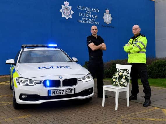 Durham Police Inspector Jon Malcolm, left, and Cleveland Police inspector Darren Breslin at the launch of the 2018 No Empty Chair drink and drug driving crackdown.