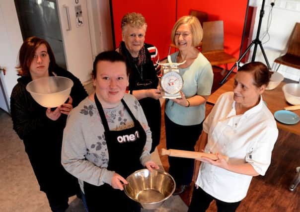 Rear (left to right) Rosie Charlton, Joan Connelly, Hilary Thompson with  Vicky Winspear (front left) and volunteer chef at Cafe177 Trish Carr. Picture by Frank Reid