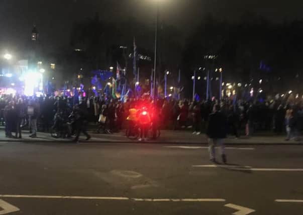 Brexit protesters outside Westminster on Tuesday evening.